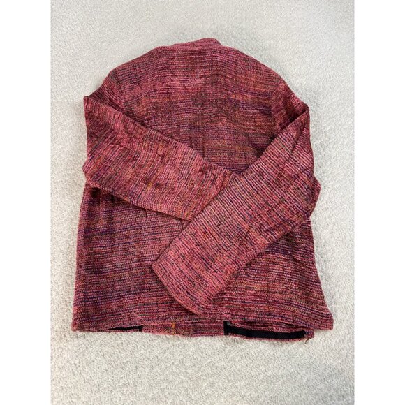 Lynn Yarrington Womens Button Up Woven Knit Blazer Cardigan Sweater Pink Red S - Picture 2 of 6